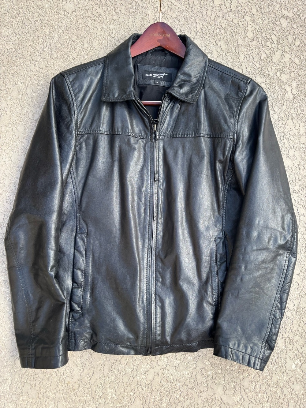 Black Rivet Mens Genuine Leather Jacket Size M Black Full Zip Collared Classic
